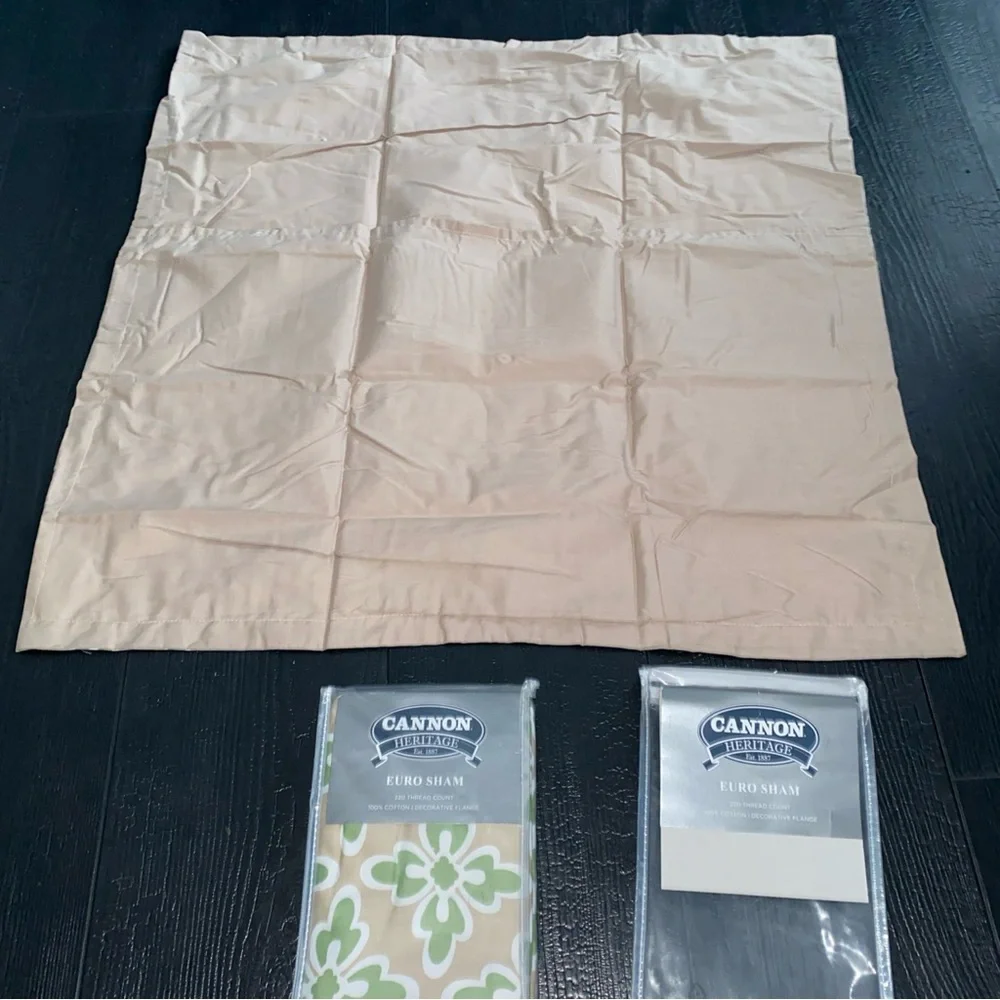 Cannon Vintage Euro‎ Sham Pillowcase Set (2) Green Tan Floral NEW Deadstock